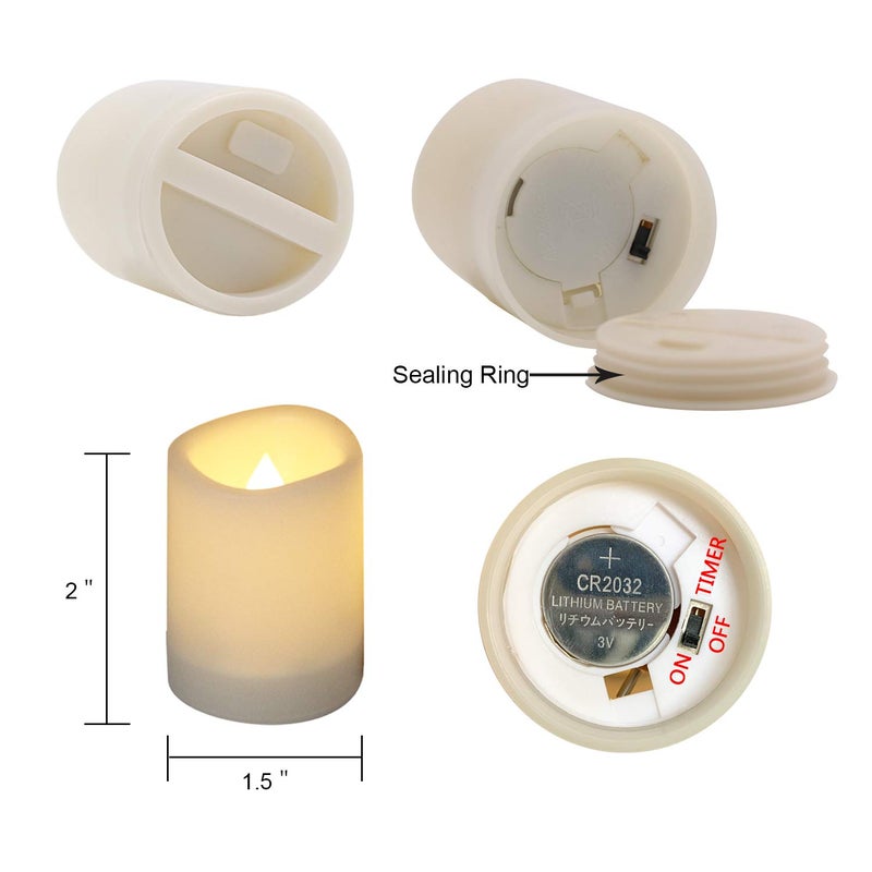 DRomance Outdoor Waterproof Flameless Votive Candles with Timer, Battery Operated LED Tealight Flickering Candles Warm Light Set of 12 Wedding Party Decor Plastic Candle(1.5 x 2 Inches) - Image 2